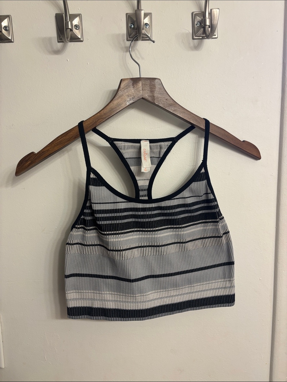 Colsie Black & White Striped Ribbed Racerback Bralette